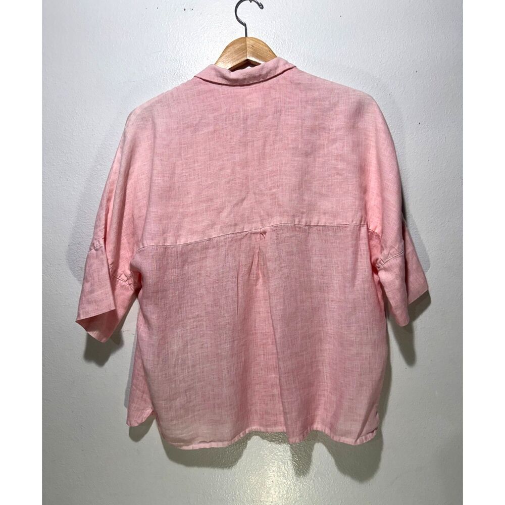 100% Linen button up shirt lagenlook blush pink 120z kno summer vacation women L - Picture 2 of 6